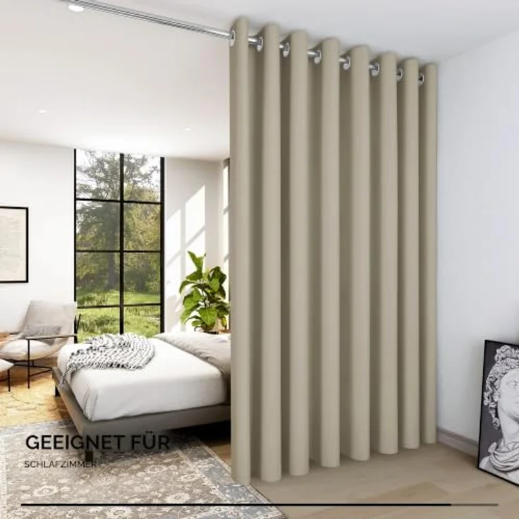 Deconovo Extra Breiter Verdunkelungsvorhang Wohnzimmer Raumtrenner Beige | 1 Stück, H214 x B254 cm, Ösenschal, Hitzeschutz, Abdunkelnd, Sichtschutz, UV-Schutz, Fenster Schlafzimmer, Blackout Curtain – Bild 4