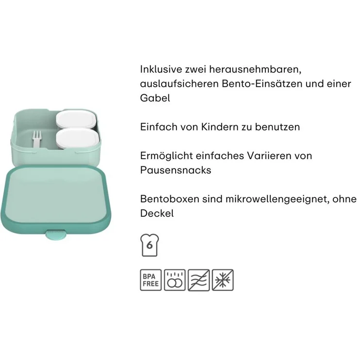 Mepal 'Campus' Brotdose Groß inklusive 2 auslaufsicheren Bento Fächern & Gabel, Kunststoff Stitch, 1250 ml – Bild 3