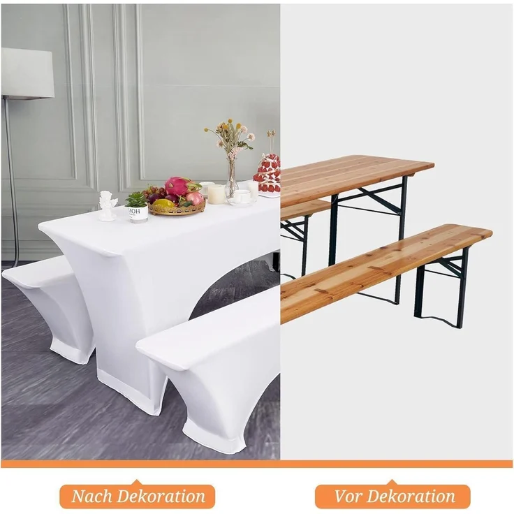 YMHPRIDE 3er-Set Elastische Biertischhussen Weiß Bierzeltgarnituren 220 x 50 cm – Bild 4