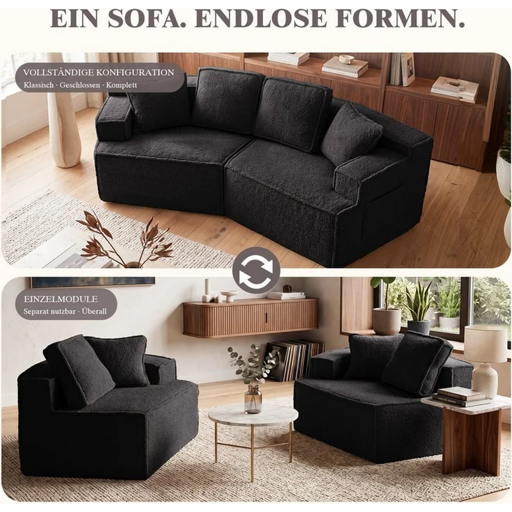 COMHOMA Sofa modulares Schlafsofa, Polstersofa, 3-Sitzer Sofa, Sektionscouch, Keine Montage erforderlich, mit Aufbewahrungstasche, schlaffunktion – Bild 3