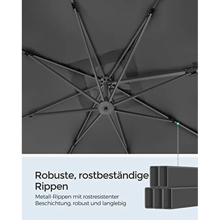 Songmics Sonnenschirm mit Ständer, 360° drehbar, UPF 50+, Rauchgrau, 253 x 290 x 290 cm – Bild 7