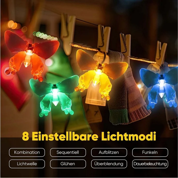Salcar LED Solarleuchte Solarleuchten Garten Schmetterlinge Lichterkette Weihnachtsdeko, 5M 20 LED Bunt für Garten, Bäume, Terrasse, Weihnachten, Partys – Bild 2