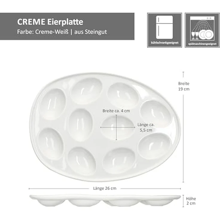 MamboCat Eierbecher MamboCat Eierplatte CREME Steingut oval cremeweiß Servierplatte – Bild 6