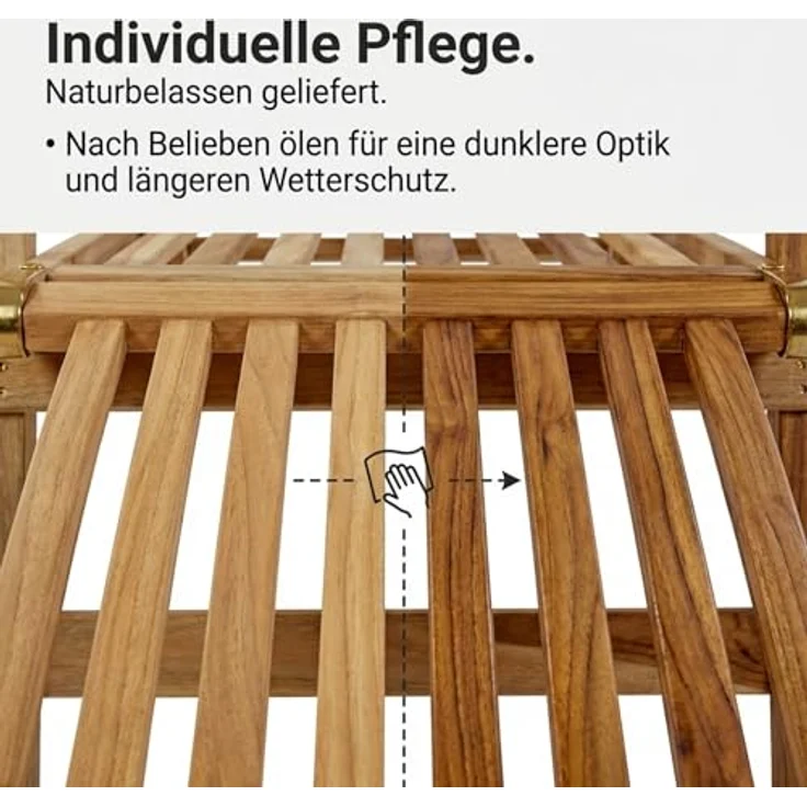 SAM Teak Holz Deckchair, Sonnenliege- Stuhl, verstellbar, geschliffen, zusammenklappbar, Balkon, Terrasse und Garten – Bild 8