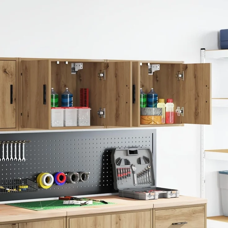 vidaXL Garagen-Wandschränke 2 Stk. Artisan-Eiche Holzwerkstoff 860660 – Bild 1