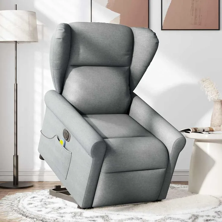 vidaXL Elektrischer Massagesessel mit Aufstehhilfe Hellgrau Stoff 3303404