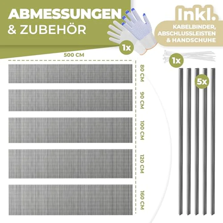 KESSER® PVC Sichtschutzmatte Sichtschutzzaun 90x500cm Balkonverkleidung Windschutz verstärkte Lamellen für Garten Balkon & Terrasse Balkonumrandung inkl Kabelbindern, Abdeckung & Handschuhe Hellgrau – Bild 7