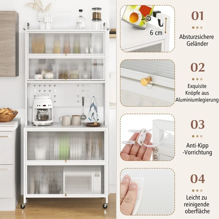 Küchenschrank mit 6 Ebenen Buffet-Schrank mit Regal freistehendes Backregal mit Stauraum Weiß – Bild 1