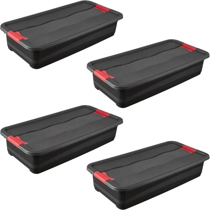 keeeper Transportbehälter eckhart, 4er Set Transporbox, 33 L, 79,5 x 39,5 x 17 cm, (Set, 4-St), seitl. Clips, Griffe am Boden, stoßfeste Seitenwände, robuster Deckel – Bild 4