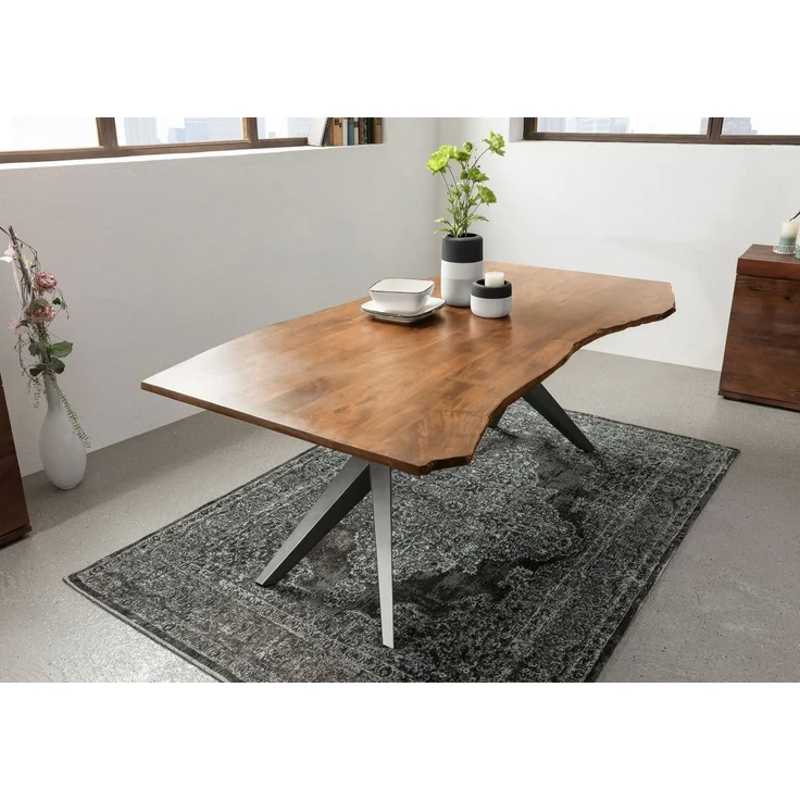 Baumtisch Akazie 140x90x76 natur lackiert Beine anthrazit glänzend FREEFORM 4 #12 – Bild 2