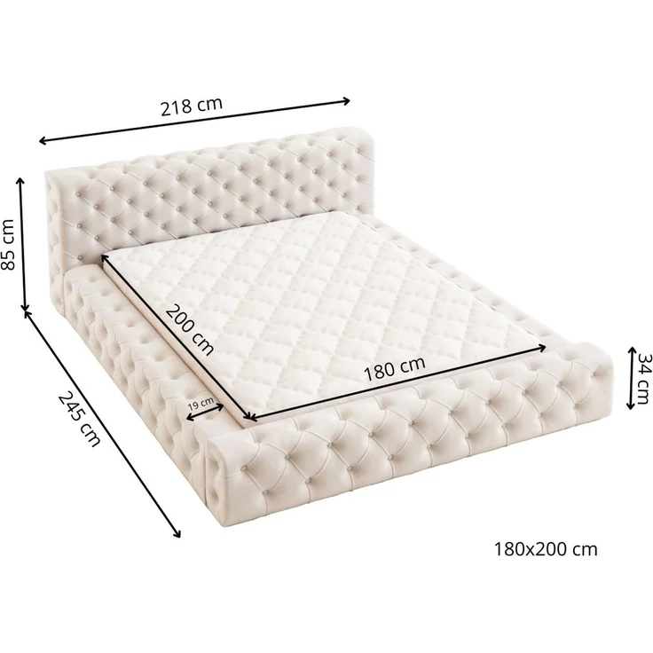 GRAINGOLD Palini Polsterbett 180x200, mit gepolstertes Kopfteil, gestepptes Bett, Bettkasten, Velour-Stoff, Schwarz – Bild 7