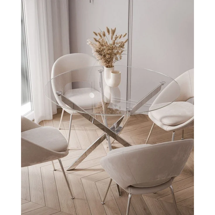 Lookway Esstisch BEIRA runde Platte, 90 cm aus Glas ohne Stühle (1 Tisch), Durchmesser: ø 90 cm – Bild 2