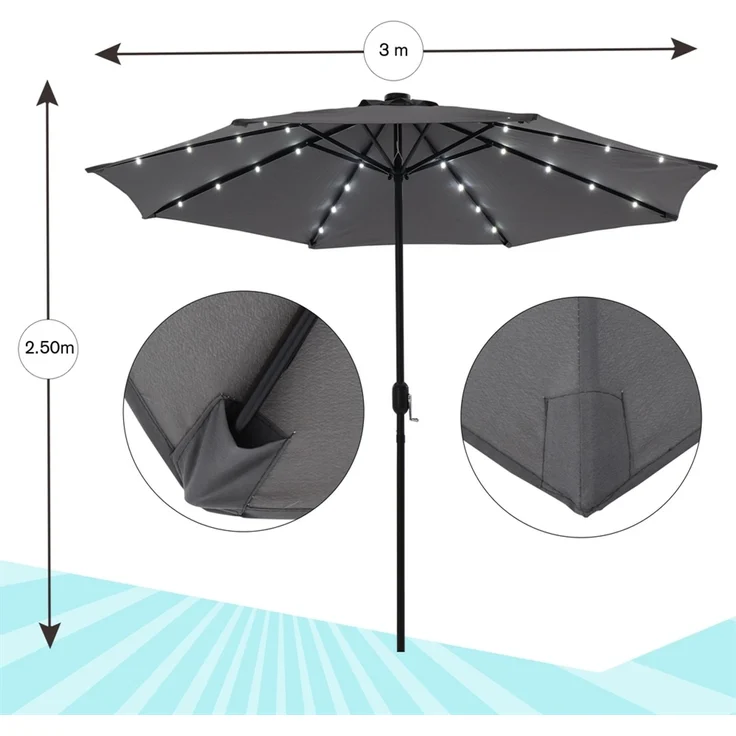 Sonnenschirm Marktschirm Ø3m LED grau Beleuchtung Strandschirm Gartenschirm UV – Bild 6