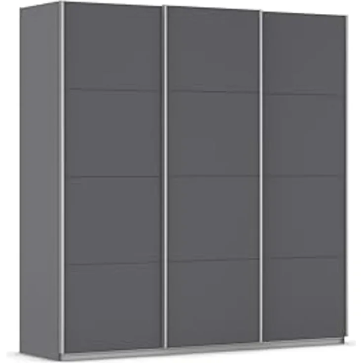 Rauch Möbel Kulmbach, Kleiderschrank mit Schwebetüren für Schlafzimmer, Kinderzimmer, Jugendzimmer, Garderobe, Flur, 3-türig, Zubehör Classic, Farbe Grau metallic, Schwarz, Breite 203 cm