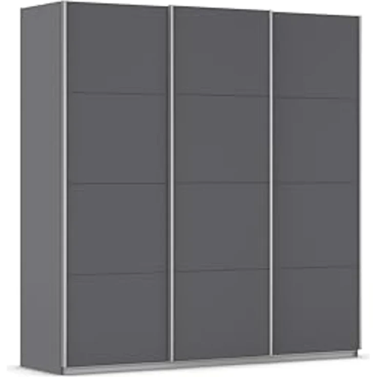 Rauch Möbel Kulmbach, Kleiderschrank mit Schwebetüren für Schlafzimmer, Kinderzimmer, Jugendzimmer, Garderobe, Flur, 3-türig, Zubehör Classic, Farbe Grau metallic, Schwarz, Breite 203 cm – Bild 1
