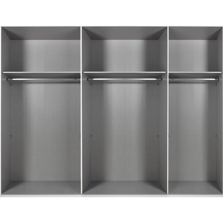 Schwebetürenschrank 3-trg. Kleiderschrank 313 cm Beige Grau, Eiche Natur Spiegel – Bild 2