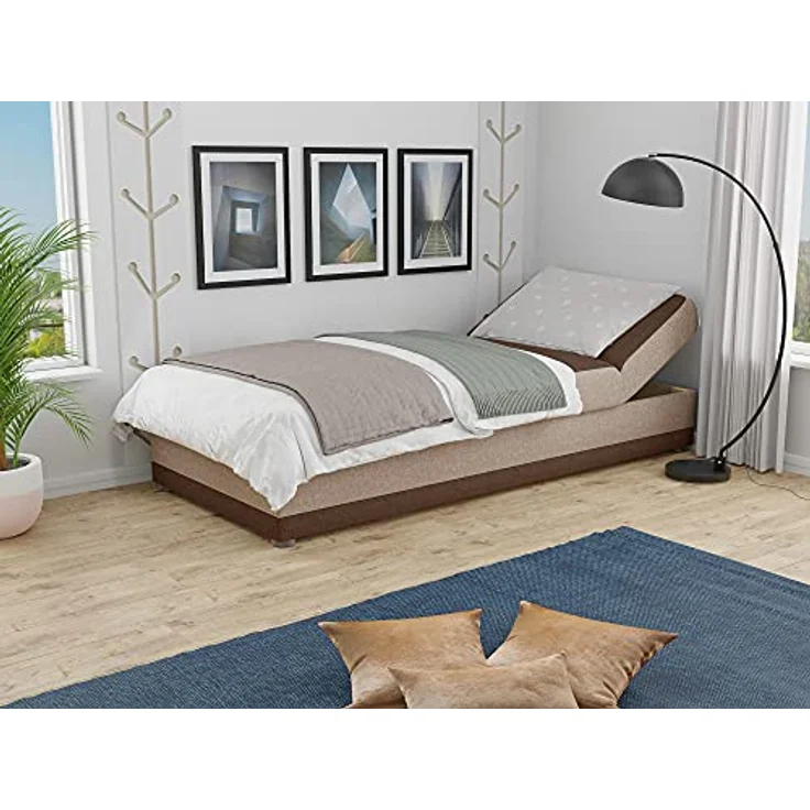 Bett Andre 90x200cm mit Bettkasten - Sofa, Schlafsofa, Regulierbarer Rückenlehne, Bettgestell, Schlafzimmer, Kinderzimmer (Braun (Sawana 16 + 27)) – Bild 3