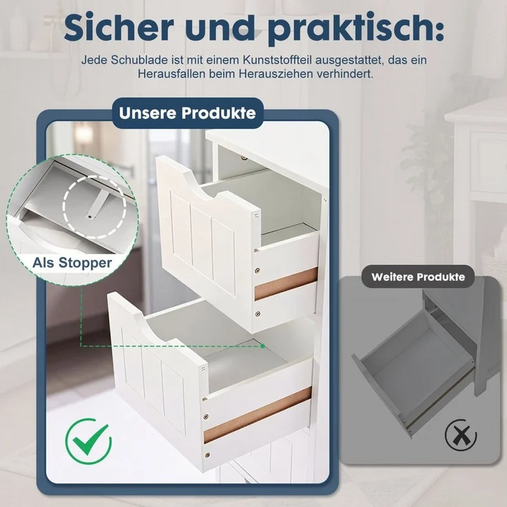 DUMOS Badkommode Badezimmerschrank Badschrank Beistellschrank, mit 4 Schubladen, Schranktür, verstellbare Ablage – Bild 3