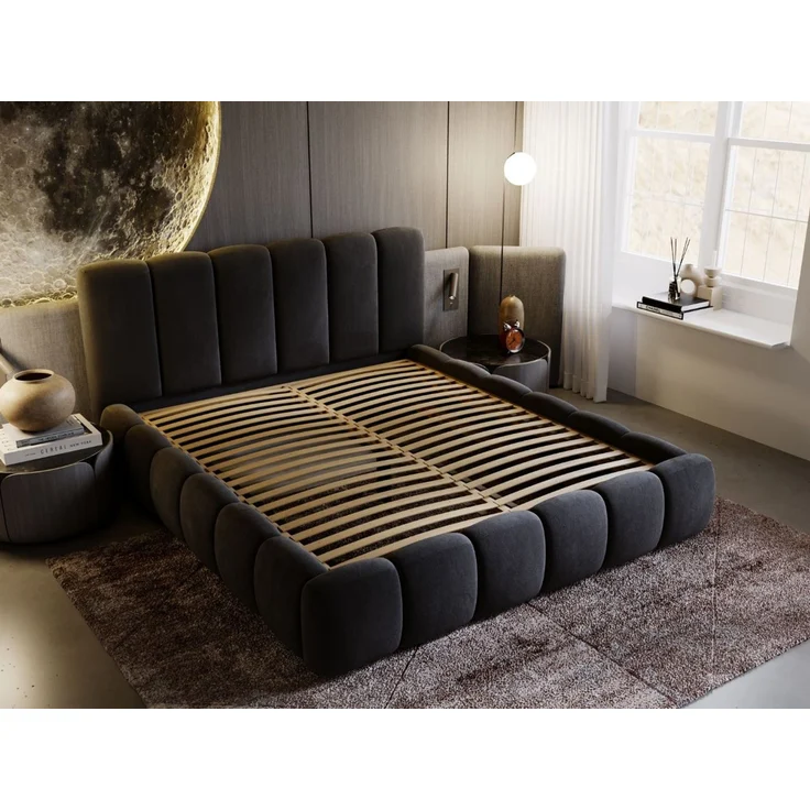 GRAINGOLD Cloud Bett 180x200, Polsterbett ohne Bettkasten, Velvet-Stoff, mit Lattenrost, Anthrazit – Bild 5