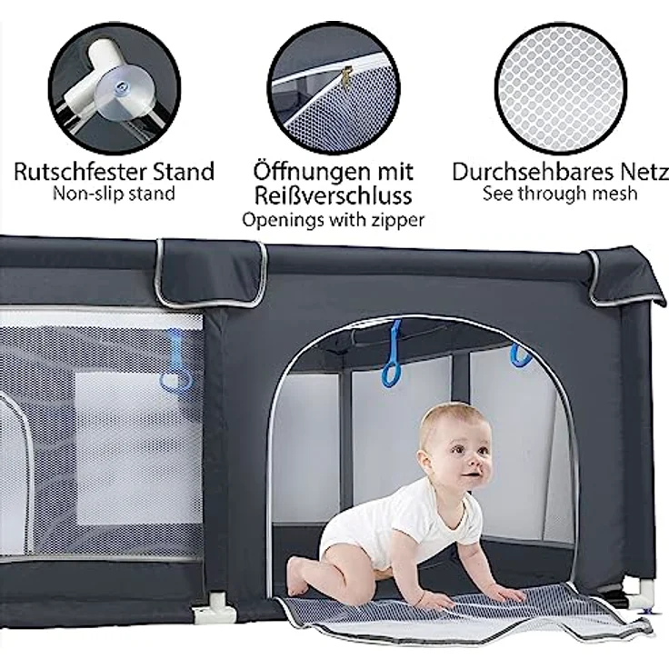 ONVAYA® Laufgitter | Laufstall für Babys | 160x160 cm | Schutzgitter für Kinder | Rechteckiges Krabbelgitter | Absperrgitter | Babyzaun in Grau | sicher & schadstofffrei – Bild 5