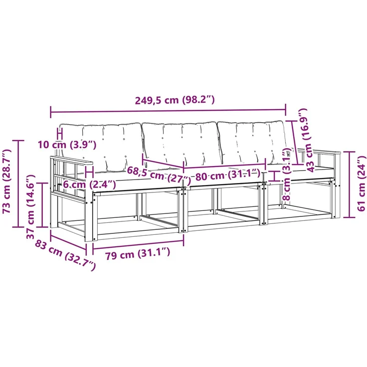 vidaXL Outdoor-Sofagarnitur 3 stk. 3-Sitzer Natur und Creme 3369149 – Bild 9