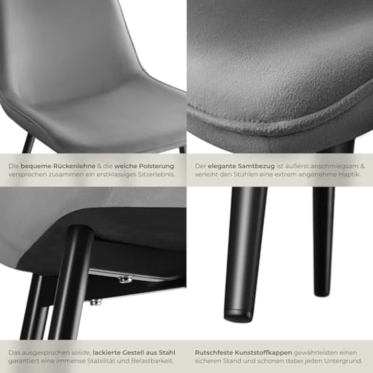 tectake Esszimmerstuhl Set Stuhl (2er Set, 2 St), gepolstert, in Samtoptik – Bild 8