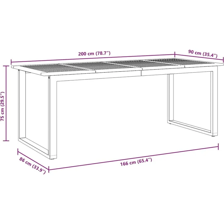 vidaXL Gartentisch Grau 200 x 90 x 75 cm Massivholz Akazie 4010597 – Bild 10