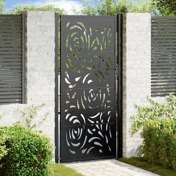 vidaXL Gartentor Schwarz 100x200 cm Stahl Flammendesign 4100993 – Bild 1
