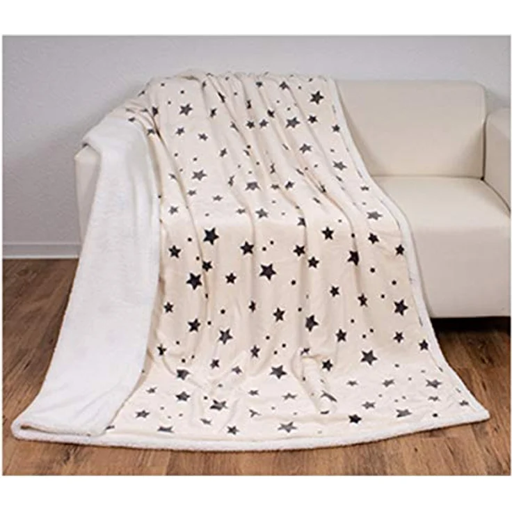 Wohndecke Soft Flanell Sterne Kuscheldecke mit Sherpa Fell, heimtexland, Sofadecke 150x200 I extra dick I warm I kuschelig weich – Bild 3
