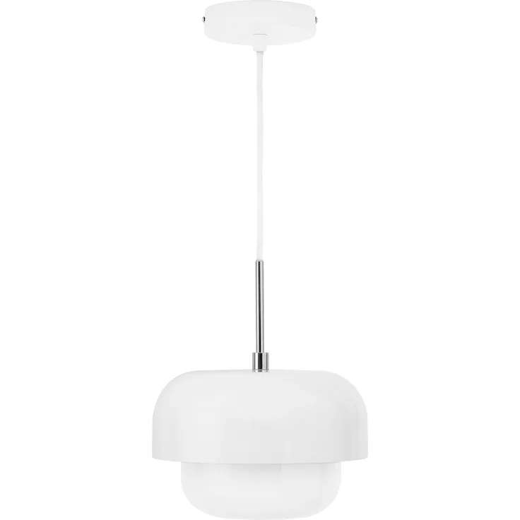 Dyberg Larsen Haipot Pendelleuchte LED, dimmbar, aus Opalglas und Metall, weiß, mit 3 m Textilkabel, skandinavisches Design für Esstisch und Wohnzimmer
