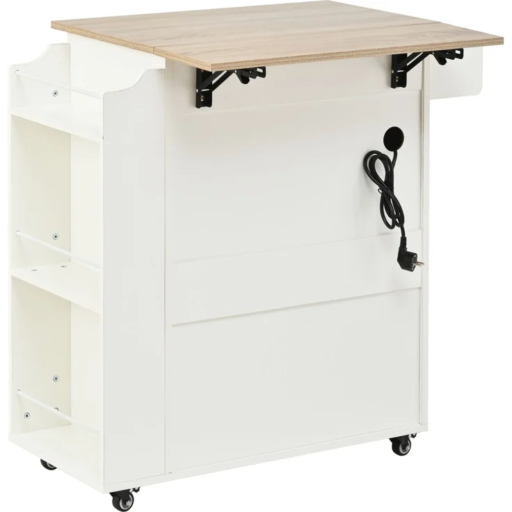 Kücheninsel 66x40(60)x90 cm mit Klapp-Arbeitsplatte, Schublade und Rollen – weißes MDF – Bild 6