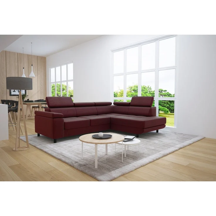 thematys Ecksofa LUNA L 250 x 183 cm, mit Schlaffunktion, mit Bettkasten, mit verstellbaren Kopfstützen, Weinrot (Monolith 69), Ausrichtung Rechts – Bild 1