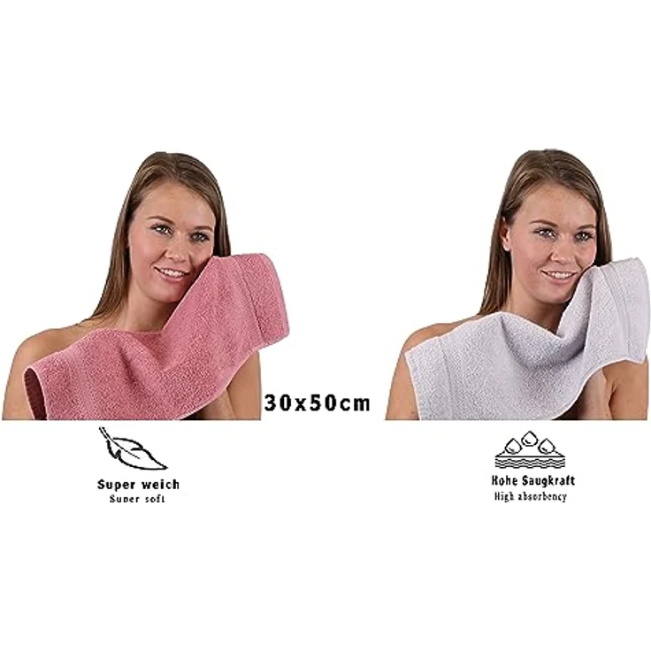 Betz Gästehandtücher 10 Stück Premium Größe 30x50 cm Farbe altrosa und silbergrau, 100% Baumwolle – Bild 6