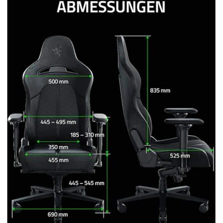 Razer 'Enki' Bürotuhl mit Stahlrahmen, Kunstleder/Stahl schwarz, (131-141) x 68x67 cm – Bild 4