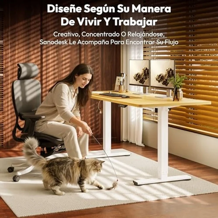 SANODESK Höhenverstellbarer Schreibtisch 160x60 cm Schreibtisch Höhenverstellbar Elektrisch Ergonomischer Steh-Sitz Tisch Computertisch für Heimbüro Homeoffice(ahorn) – Bild 2