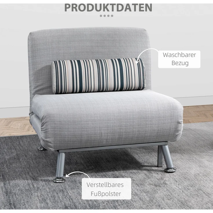 HOMCOM Schlafsessel, Leinenimitat(100% Polyester), Metall, Grau, 75L x 70B x 75H cm – Bild 7