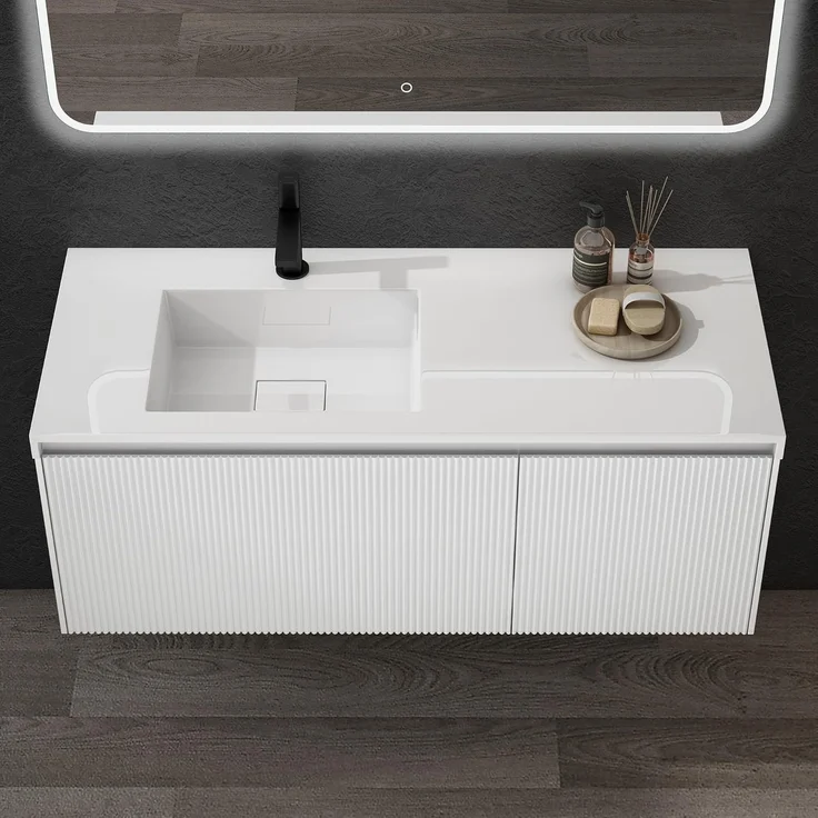 doporro Badmöbel-Set Mineraguss Waschbeckenunterschrank Badezimmermöbel Soft-Close Santa – Bild 2