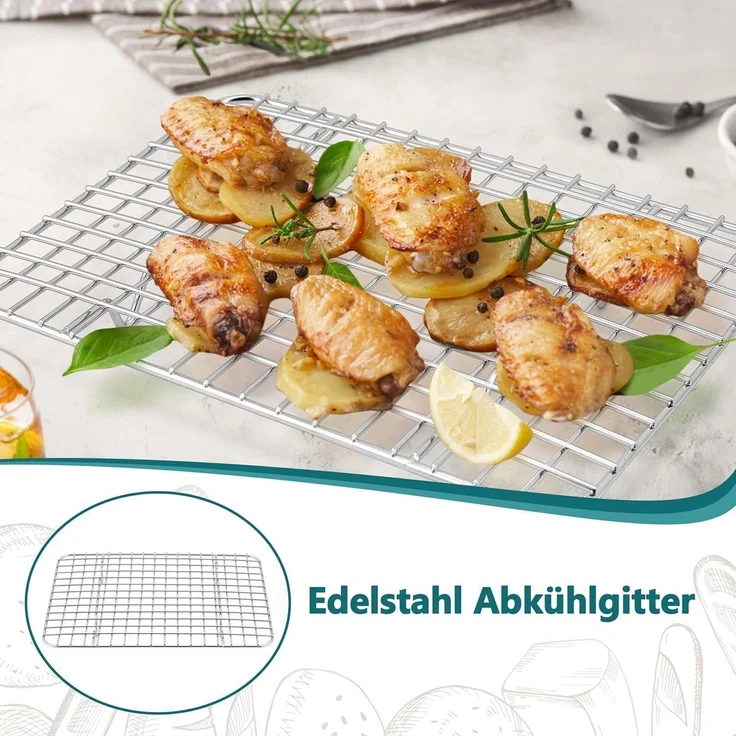 Homikit 2er Set Edelstahl Abkühlgitter Backgitter 24,8x18,9x1,8cm – Bild 5