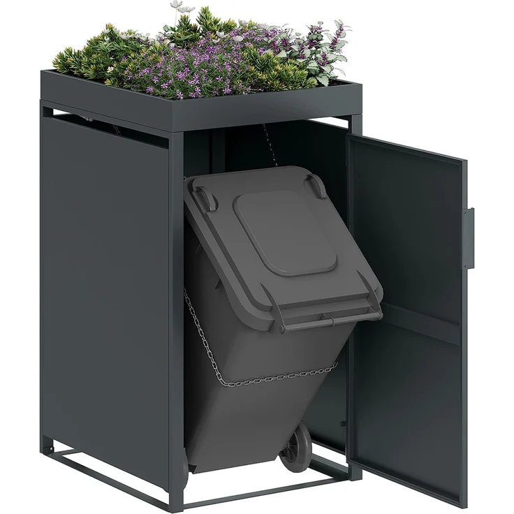 STEELSØN 'Thoria' Mülltonnenbox 1er je 120 Liter, anthrazit, Mülltonnenverkleidung aus Stahl, wetterfest, 111x62x60,5 cm, Müllbox mit Pflanzendach für 1 Tonne – Bild 12