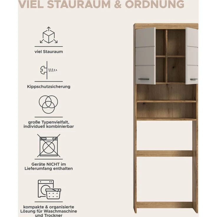 Waschmaschienenüberbau B/H/T: 63x191x24 cm in Evoak Oak Nachbildung – Bild 9