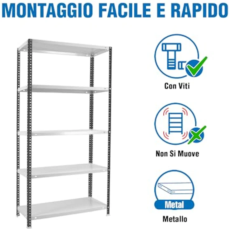 Simon Rack Metallregal, 5 verstellbare Regalböden, 100 kg Biegepunkt, 2000 x 1000 x 300 mm, mit Schrauben, Lagerregal, Anthrazit/Weiß, Comfort – Bild 5