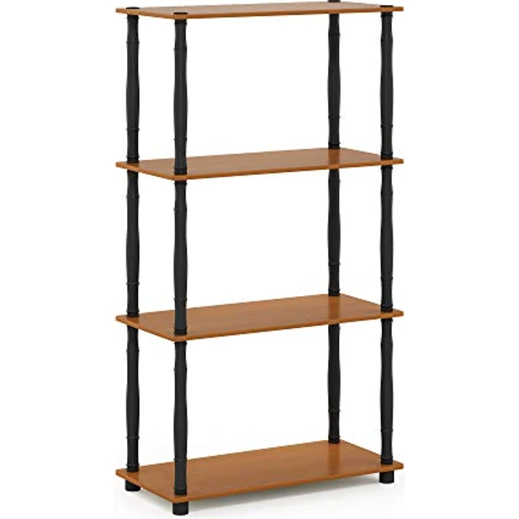 Furinno 4-Ebenen Mehrzweck-Regal mit klassischen Röhren, holz, Helle Kirsche/Schwarz, 29. 46x59. 94x109. 86 cm – Bild 6