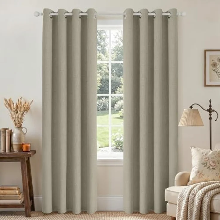 Joydeco, leinenfarbene Verdunkelungsvorhänge, 2-teiliges Set, 107 cm B × 213 cm L, 100 % lichtundurchlässig, strukturierte Thermisch isolierende Vorhänge für Schlafzimmer mit Privatsphäre – Bild 1