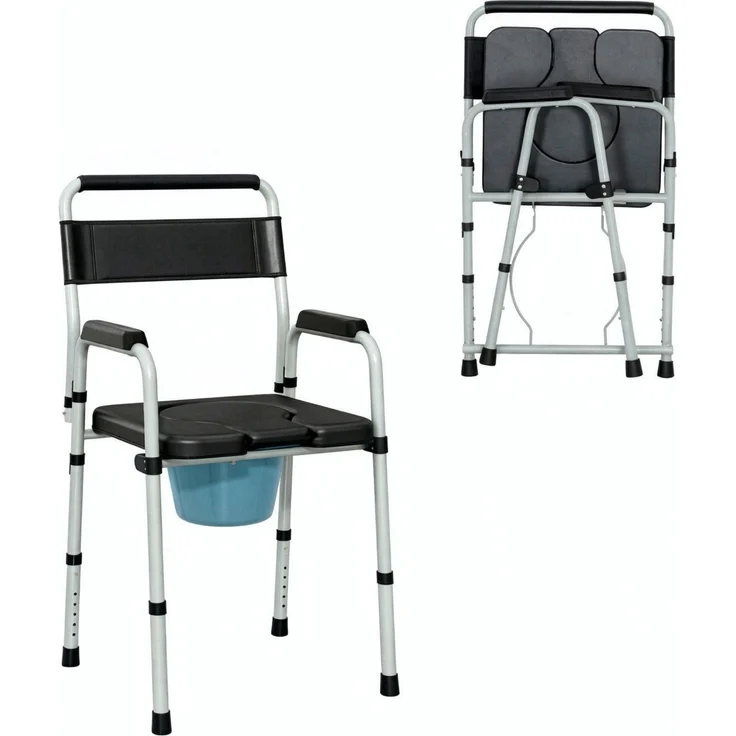 Klappbarer Toilettenstuhl mit Armlehnen und Rückenlehne,Tragbarer Sanitärstuhl,Klappbarer Toilettenstuhl,Höhenverstellbarer Toilettenstuhl als Duschhilfe(nur mit 1pcs Toilettenstuhl)--Schwarz--52.5x46x97cm--YOUDENOVA – Bild 7