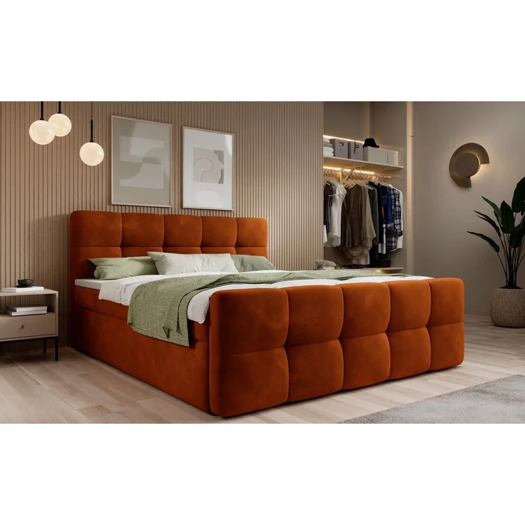 thematys Boxbett mit Bettkasten 180x200cm, mit Bonnellfederkernmatratze H3, Bouclé/Velours, mit Stauraum, mit 3 cm Topper, Rost (Velluto 33), Art.-Nr. S04GH0RGDPU – Bild 1