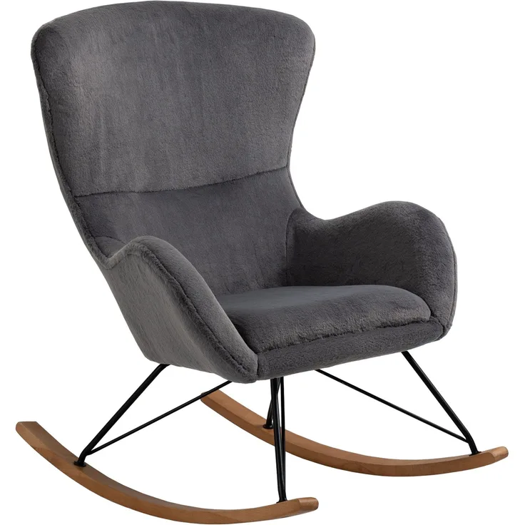 SalesFever Schaukelstuhl mit Lammfelloptik, Eichenholz-Kufen und Armlehnen im Scandi Style