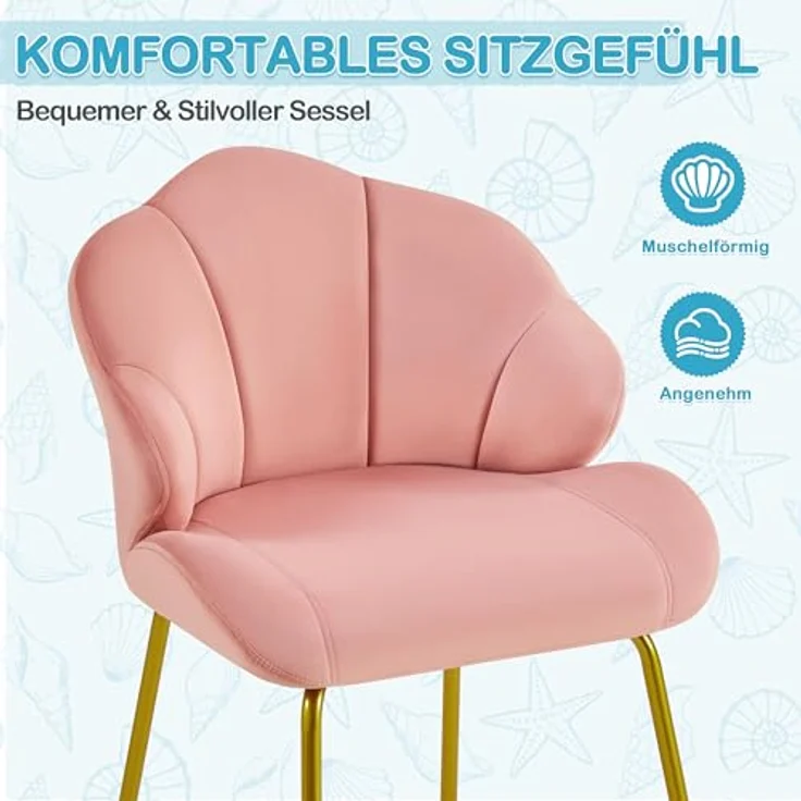 Yaheetech Sessel Loungesessel in Muschelform, Ohrensessel modern, Polsterstuhl mit Metallbeinen, Polyester, für Wohnzimmer/Schminktisch/Schlafzimmer, Rosa – Bild 7