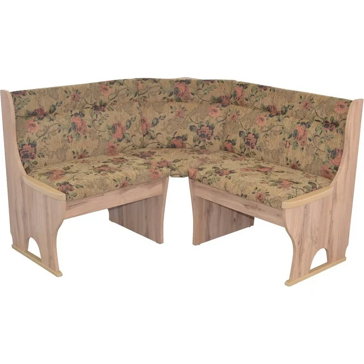 Truheneckbank "Anja 1E" 125x125 cm, Holzdekor Eiche, Stoff braun mit Blumendessin