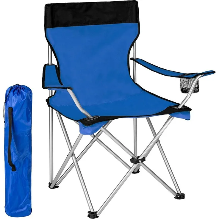 BAKAJI Camping Stuhl mit Tasche Camping Sea Beach Chair Outdoor Angeln Edelstahl und Polyester mit Tür Fach Getränke und Smartphones (Blau)