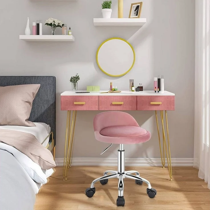 WOLTU Bürohocker mit Rollen, Drehhocker höhenverstellbar, Rollrocker mit niedriger Rückenlehne, Arbeitshocker Rosa, Sitzhöhe 43-54,5 cm BS127rs – Bild 2